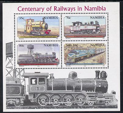 Namibia 1995 Centenary of Namib Railways perf m/sheet unmounted mint SG MS 661, stamps on railways