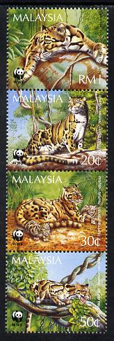 Malaysia 1995 Endangered Species - Clouded Leopard perf strip of 4 unmounted mint SG 559-62, stamps on , stamps on  wwf , stamps on animala, stamps on cats, stamps on leopards