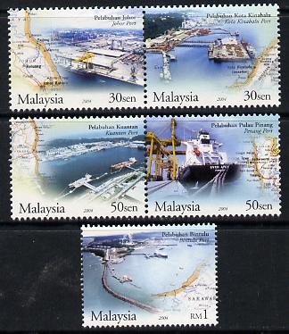 Malaysia 2004 Ports of Malaysia perf set of 5 unmounted mint SG 1213-17, stamps on ports, stamps on ships