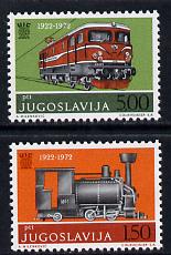 Yugoslavia 1972 International Railway Union set of 2 unmounted mint, SG 1526-27, stamps on railways