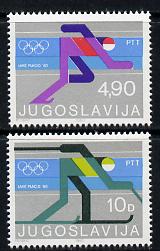 Yugoslavia 1980 Lake Placid Winter Olympics perf set of 2 unmounted mint, SG 1915-16, stamps on sport, stamps on olympics, stamps on skating, stamps on skiing