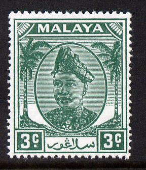 Malaya - Selangor 1949-55 Sultan 3c green unmounted mint SG 92, stamps on , stamps on  kg6 , stamps on 