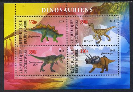 Ivory Coast 2013 Dinosaurs #1 perf sheetlet containing 4 values unmounted mint, stamps on , stamps on  stamps on dinosaurs