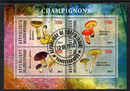 Ivory Coast 2013 Fungi #2 perf sheetlet containing 4 values fine cto used, stamps on fungi