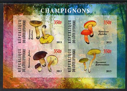 Ivory Coast 2013 Fungi #2 imperf sheetlet containing 4 values unmounted mint, stamps on fungi