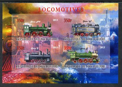 Ivory Coast 2013 Locomotives #1 imperf sheetlet containing 4 values unmounted mint, stamps on railways