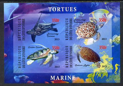 Ivory Coast 2013 Turtles imperf sheetlet containing 4 values unmounted mint, stamps on reptiles, stamps on turtles