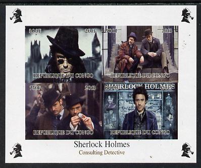 Congo 2013 Sherlock Holmes #3 imperf sheetlet containing 4 vals unmounted mint Note this item is privately produced and is offered purely on its thematic appeal, it has n..., stamps on crime, stamps on films, stamps on  tv , stamps on films, stamps on cinema, stamps on movies, stamps on london, stamps on literature, stamps on smoking, stamps on tobacco