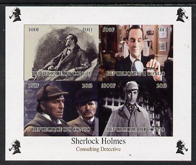 Congo 2013 Sherlock Holmes #4 imperf sheetlet containing 4 vals unmounted mint Note this item is privately produced and is offered purely on its thematic appeal, it has no postal validity, stamps on crime, stamps on films, stamps on  tv , stamps on films, stamps on cinema, stamps on movies, stamps on london, stamps on literature, stamps on smoking, stamps on tobacco