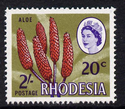 Rhodesia 1967-68 Dual Currency 2s/20c Aloe unmounted mint, SG 411, stamps on , stamps on  stamps on flowers, stamps on  stamps on plants