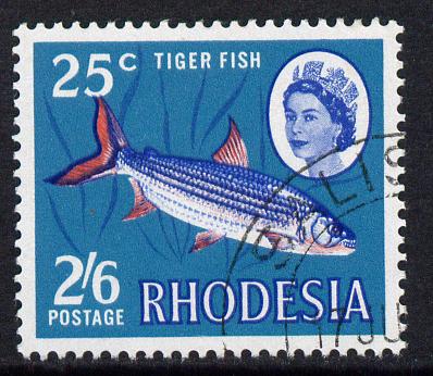 Rhodesia 1967-68 Dual Currency 2s5d/25c Tiger Fish fine cds used SG 412, stamps on fish