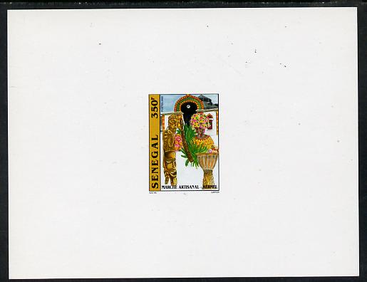 Senegal 2001 Craft Market 350f Carvings & Flower Seller imperf deluxe die proof in issued colours on white card as SG 1636, stamps on crafts, stamps on artefacts, stamps on flowers