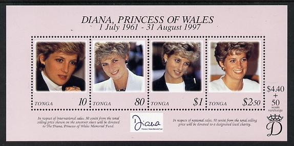 Tonga 1997 Princess Diana Commemoration perf m/sheet unmounted mint SG MS 1421, stamps on diana, stamps on royalty
