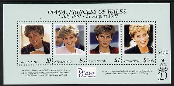 Tonga - Niuafoou 1997 Princess Diana Commemoration perf m/sheet unmounted mint SG MS 275, stamps on diana, stamps on royalty
