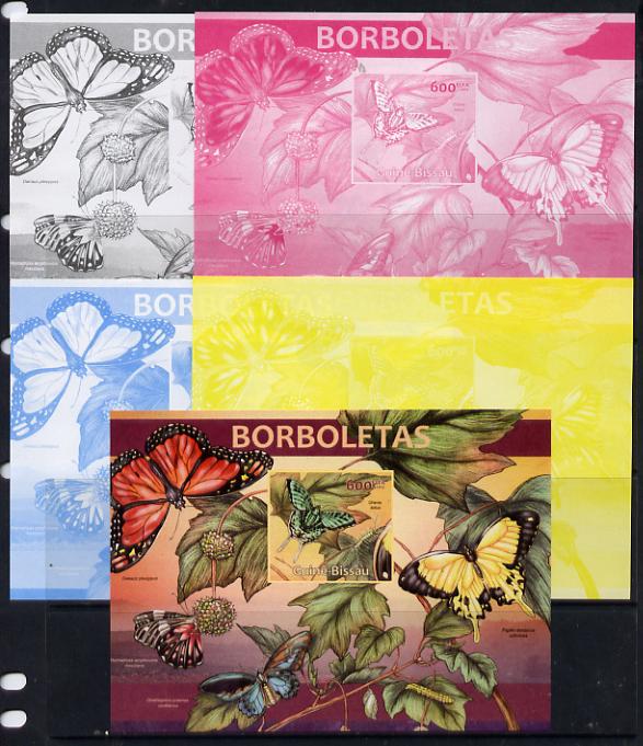 Guinea - Bissau 2013 Butterflies #04 m/sheet - the set of 5 imperf progressive proofs comprising the 4 individual colours plus all 4-colour composite, unmounted mint , stamps on butterflies