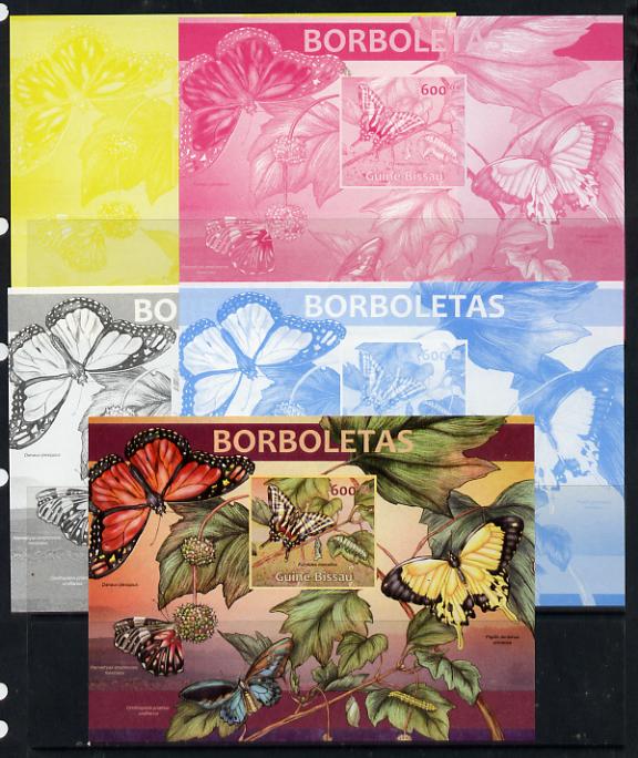 Guinea - Bissau 2013 Butterflies #05 m/sheet - the set of 5 imperf progressive proofs comprising the 4 individual colours plus all 4-colour composite, unmounted mint , stamps on butterflies