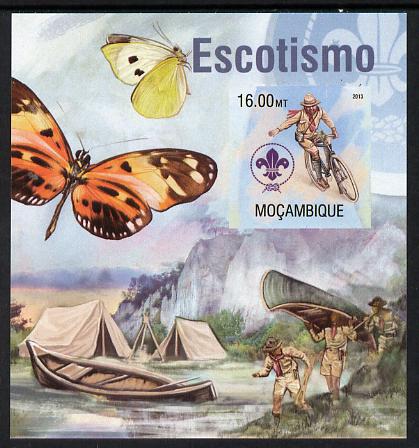 Mozambique 2013 Scouting & Butterflies #1 imperf m/sheet unmounted mint. Note this item is privately produced and is offered purely on its thematic appeal, stamps on scouts, stamps on butterflies, stamps on canoes, stamps on bicycles
