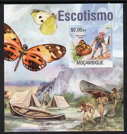 Mozambique 2013 Scouting & Butterflies #2 imperf m/sheet unmounted mint. Note this item is privately produced and is offered purely on its thematic appeal, stamps on , stamps on  stamps on scouts, stamps on  stamps on butterflies, stamps on  stamps on canoes, stamps on  stamps on 