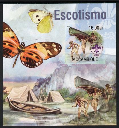 Mozambique 2013 Scouting & Butterflies #4 imperf m/sheet unmounted mint. Note this item is privately produced and is offered purely on its thematic appeal, stamps on scouts, stamps on butterflies, stamps on canoes, stamps on 