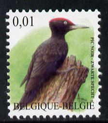 Belgium 2002-09 Birds #5 Black Woodpecker 0.01 Euro unmounted mint, stamps on birds, stamps on woodpeckers