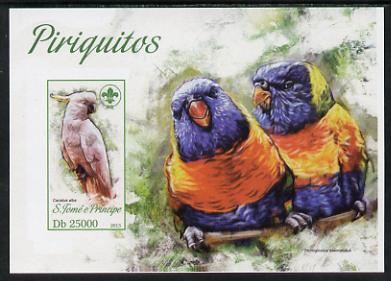 St Thomas & Prince Islands 2013 Parrots #3 with Scout Logo imperf m/sheet unmounted mint. Note this item is privately produced and is offered purely on its thematic appeal, stamps on scouts, stamps on birds, stamps on parrots