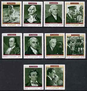 Fujeira 1970 Famous Americans perf set of 10 unmounted mint, Mi 485-94, stamps on personalities, stamps on americana, stamps on constitutions, stamps on presidents, stamps on lincoln, stamps on nixon, stamps on kennedy, stamps on eisenhower