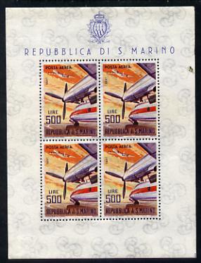 San Marino 1963-65 Rolls Royce Dart 500L special sheetlet of 4 values unmounted mint SG 741, stamps on aviation