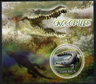 Madagascar 2014 Crocodiles perf m/sheet containing one circular value unmounted mint, stamps on animals, stamps on reptiles, stamps on crocodiles, stamps on circular, stamps on shaped