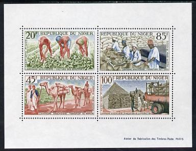 Niger Republic 1963 Groundnut Cultivation perf m/sheet unmounted mint. Note this item is privately produced and is offered purely on its thematic appeal, as SG MS 154a, stamps on trucks, stamps on camels, stamps on food