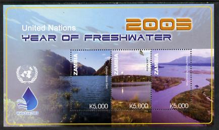 Zambia 2005 International Year of Freshwater perf sheetlet containing 3 values unmounted mint SG MS 922a, stamps on , stamps on  stamps on irrigation, stamps on  stamps on united nations, stamps on  stamps on  un , stamps on  stamps on dams, stamps on  stamps on lakes