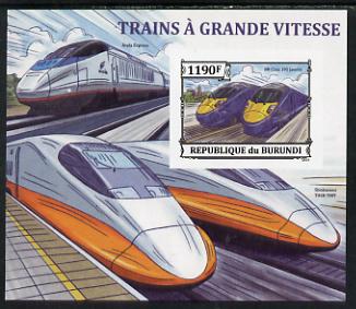 Burundi 2013 High Speed Trains - 395 Javelin imperf deluxe sheet unmounted mint, stamps on railways