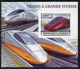 Burundi 2013 High Speed Trains - NTV Alstom AGV ETR 575 imperf deluxe sheet unmounted mint, stamps on railways
