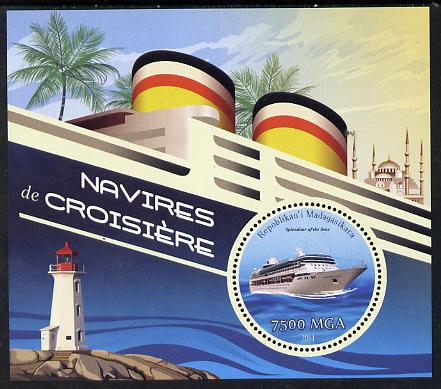 Madagascar 2014 Cruise Ships perf souvenir sheet containing circular shaped value unmounted mint , stamps on shaped, stamps on ships, stamps on lighthouses