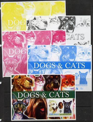 Afghanistan 2003 Dogs & Cats #1 m/sheet with Baden Powell & Scout Logo - the set of 5 imperf progressive proofs comprising the 4 individual colours plus all 4-colour composite unmounted mint , stamps on dogs, stamps on cats, stamps on scouts