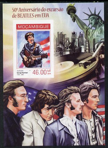 Mozambique 2014 50th Anniversary of Beatles Trip to USA #2 imperf s/sheet unmounted mint. Note this item is privately produced and is offered purely on its thematic appea..., stamps on personalities, stamps on beatles, stamps on pops, stamps on music, stamps on rock, stamps on  americana, stamps on statue of liberty