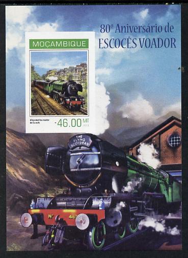 Mozambique 2014 80th Anniversary of Flying Scotsman #4 imperf s/sheet #1 unmounted mint. Note this item is privately produced and is offered purely on its thematic appeal..., stamps on railways, stamps on scots