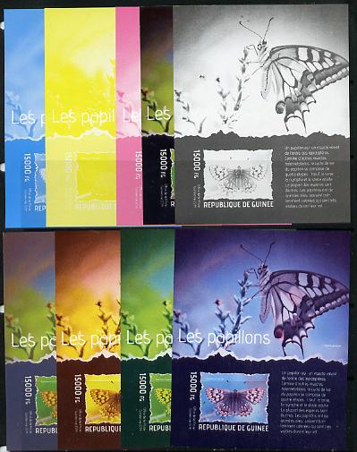 Guinea - Conakry 2014 Butterflies #3 s/sheet - the set of 9 imperf progressive proofs comprising the 4 individual colours plus various 2, 3 and all 4-colour composites, unmounted mint , stamps on butterflies