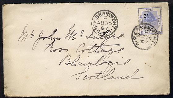 Orange Free State 1897 cover to Scotland bearing 2.5d on 3d adhesive (SG 83a) with Brandfort cds cancel b/stamped Stirling (SG cat \A390 x 10), stamps on 