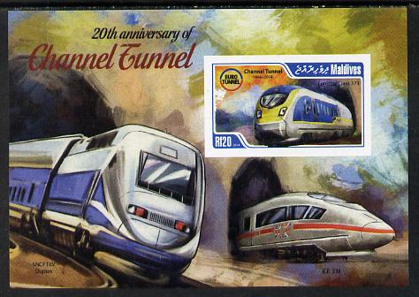 Maldive Islands 2014 20th Anniversary of Channel Tunnel #3 imperf s/sheet unmounted mint. Note this item is privately produced and is offered purely on its thematic appea..., stamps on railways, stamps on tunnels, stamps on civil engineering