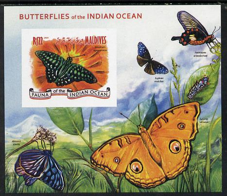 Maldive Islands 2014 Butterflies of the Indian Ocean #3 imperf s/sheet unmounted mint. Note this item is privately produced and is offered purely on its thematic appeal , stamps on butterflies