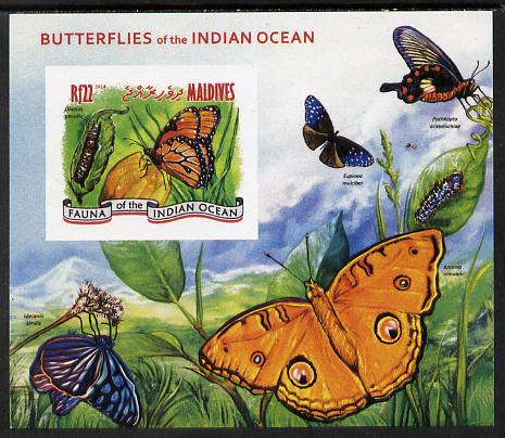Maldive Islands 2014 Butterflies of the Indian Ocean #4 imperf s/sheet unmounted mint. Note this item is privately produced and is offered purely on its thematic appeal , stamps on butterflies