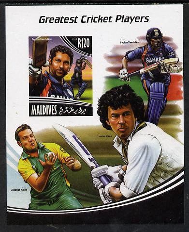 Maldive Islands 2014 Greatest Cricket Players - Sachin Tendulkar imperf s/sheet unmounted mint. Note this item is privately produced and is offered purely on its thematic..., stamps on personalities, stamps on sport, stamps on cricket