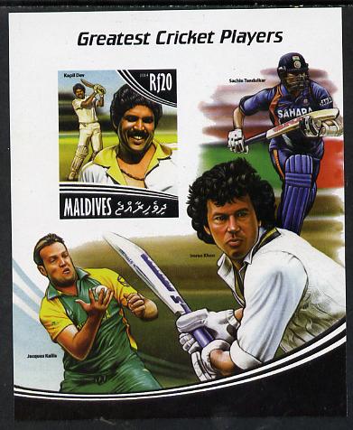 Maldive Islands 2014 Greatest Cricket Players - Kapil Dev imperf s/sheet unmounted mint. Note this item is privately produced and is offered purely on its thematic appeal, stamps on personalities, stamps on sport, stamps on cricket