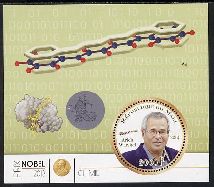 Mali 2014 Nobel Prize for Chemistry (2013) - Arieh  Warshel perf s/sheet containing one circular value unmounted mint , stamps on nobel, stamps on personalities, stamps on shaped, stamps on chemistry, stamps on 