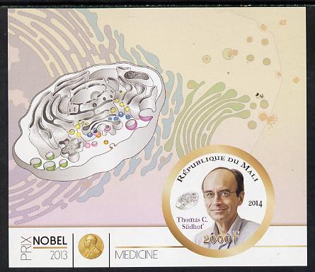 Mali 2014 Nobel Prize for Medicine (2013) - Thomas C Sudhof imperf s/sheet containing one circular value unmounted mint , stamps on nobel, stamps on personalities, stamps on shaped, stamps on medical, stamps on 