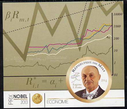 Mali 2014 Nobel Prize for Economics (2013) - Eugene F Fama imperf s/sheet containing one circular value unmounted mint , stamps on nobel, stamps on personalities, stamps on shaped, stamps on economics, stamps on finance, stamps on 