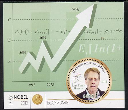 Mali 2014 Nobel Prize for Economics (2013) - Lars Peter Hansen perf s/sheet containing one circular value unmounted mint , stamps on nobel, stamps on personalities, stamps on shaped, stamps on economics, stamps on finance, stamps on 
