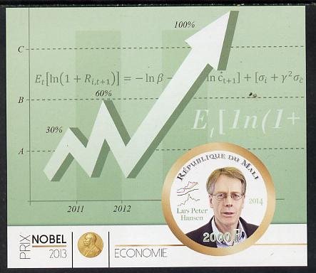 Mali 2014 Nobel Prize for Economics (2013) - Lars Peter Hansen imperf s/sheet containing one circular value unmounted mint , stamps on nobel, stamps on personalities, stamps on shaped, stamps on economics, stamps on finance, stamps on 