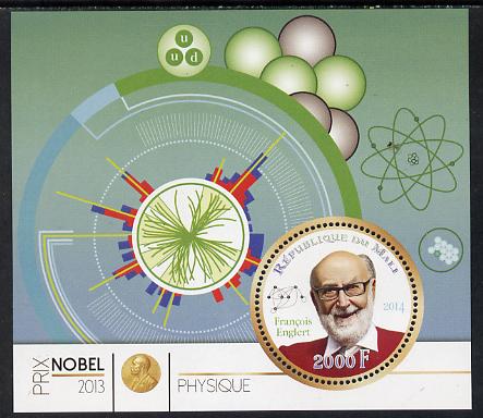 Mali 2014 Nobel Prize for Physics (2013) - Francois Englert perf s/sheet containing one circular value unmounted mint , stamps on nobel, stamps on personalities, stamps on shaped, stamps on physics, stamps on science