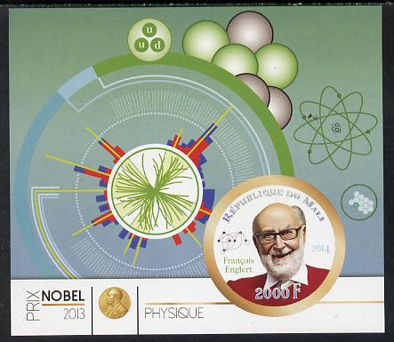 Mali 2014 Nobel Prize for Physics (2013) - Francois Englert imperf s/sheet containing one circular value unmounted mint , stamps on nobel, stamps on personalities, stamps on shaped, stamps on physics, stamps on science